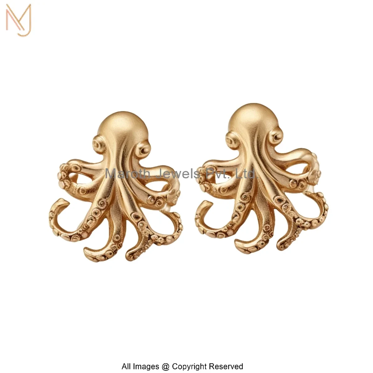 14K Yellow Gold Octopus Stud Earring Jewelry Supplier