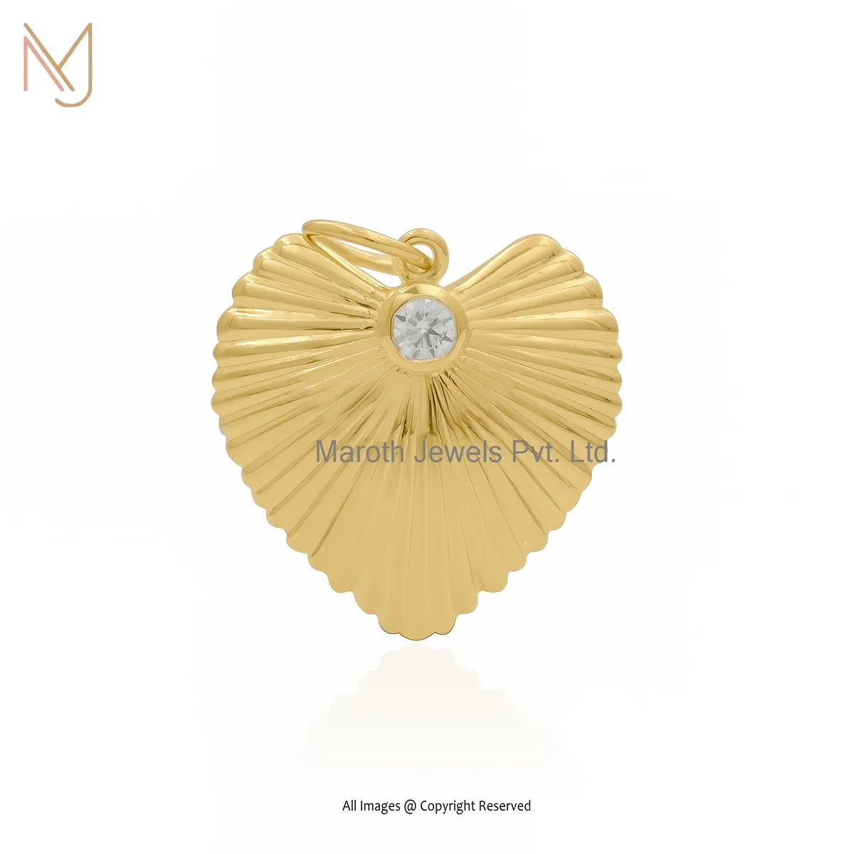 925 Silver Yellow Gold Plated Moissanite Fluted Heart Pendant Manufacturer