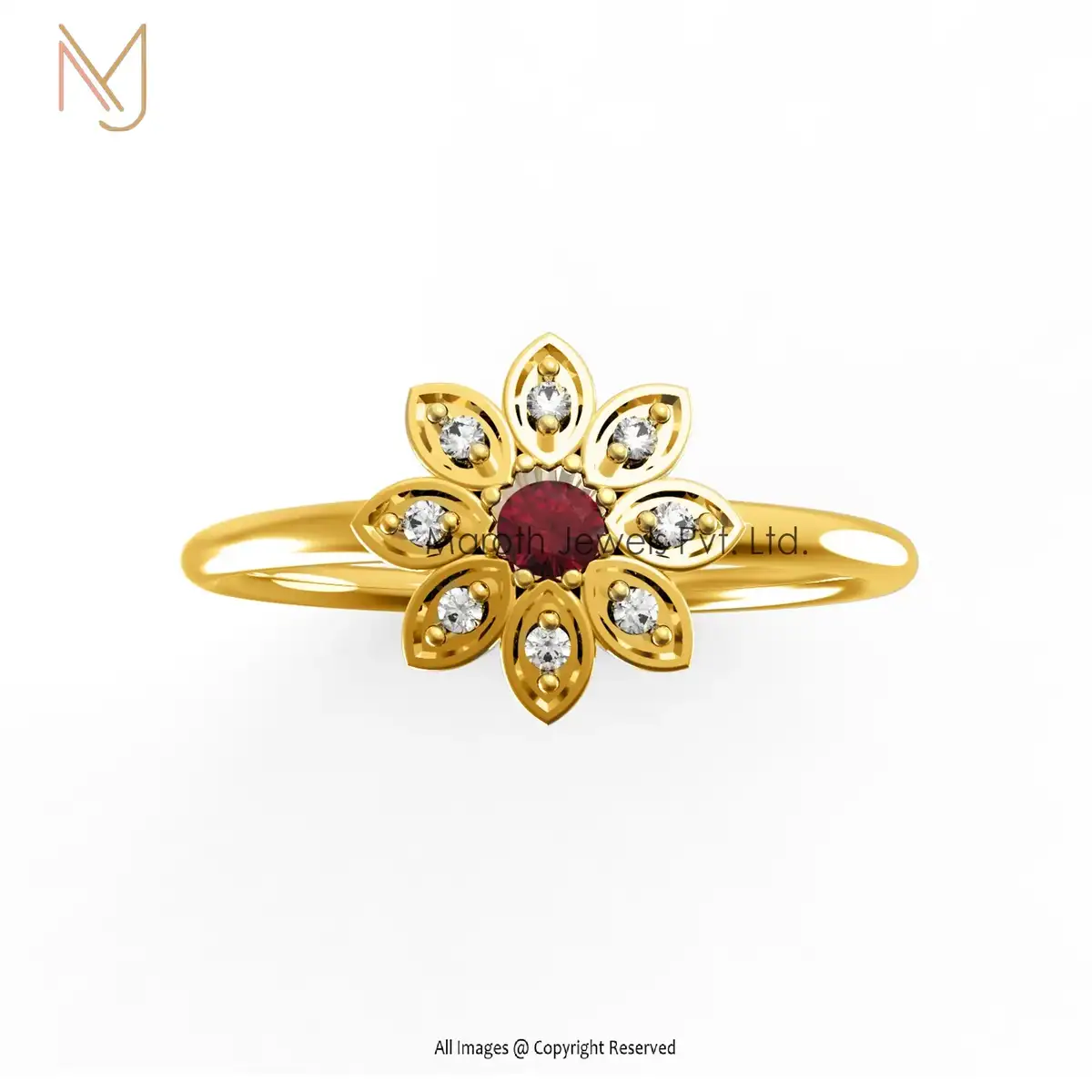 925 Silver Gold Pave Diamond Ruby Gemstone Ring Handmade Jewelry Manufacturer