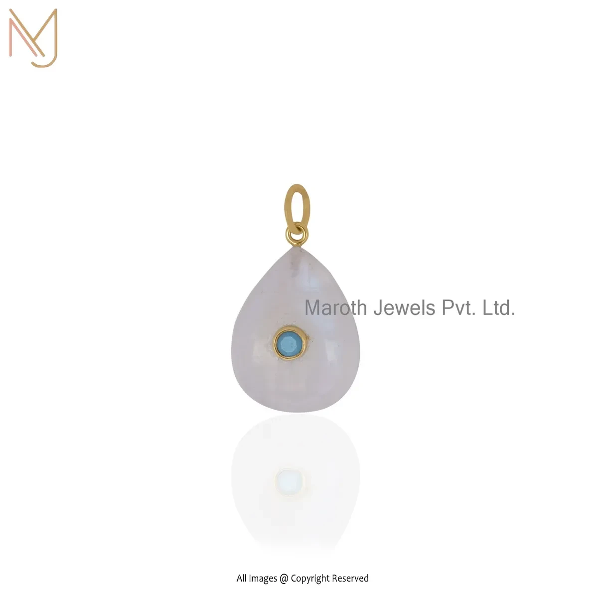 14K Yellow Gold Cubic Zircon & Moonstoen Gemstone Drop Pendant Manufacturer