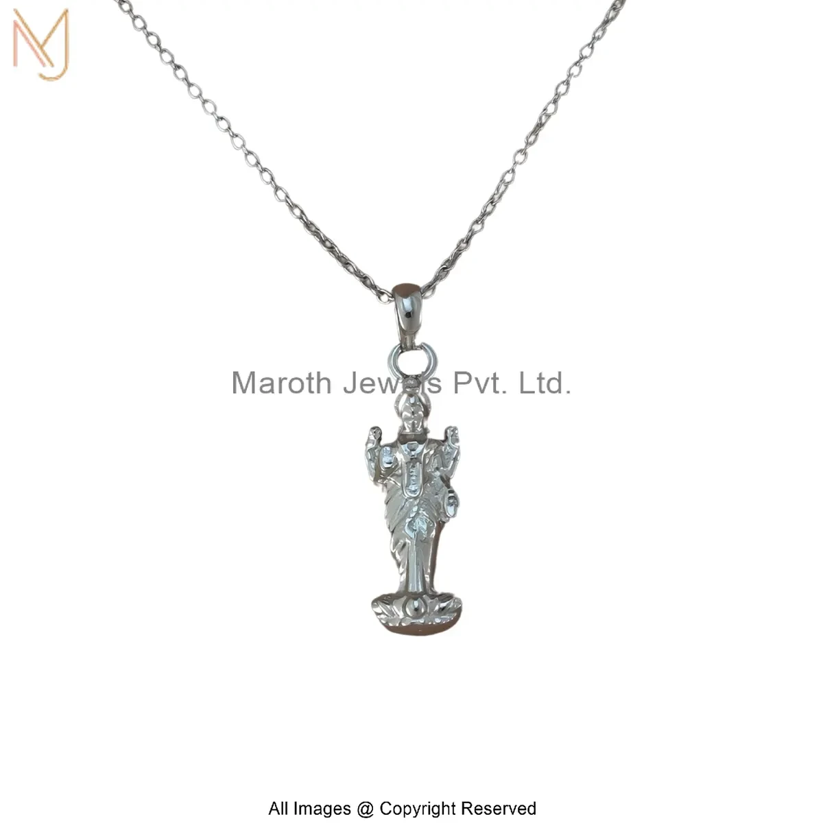 925 Silver White Gold Plated Lakshmi Maa Necklace Custom Jewelry