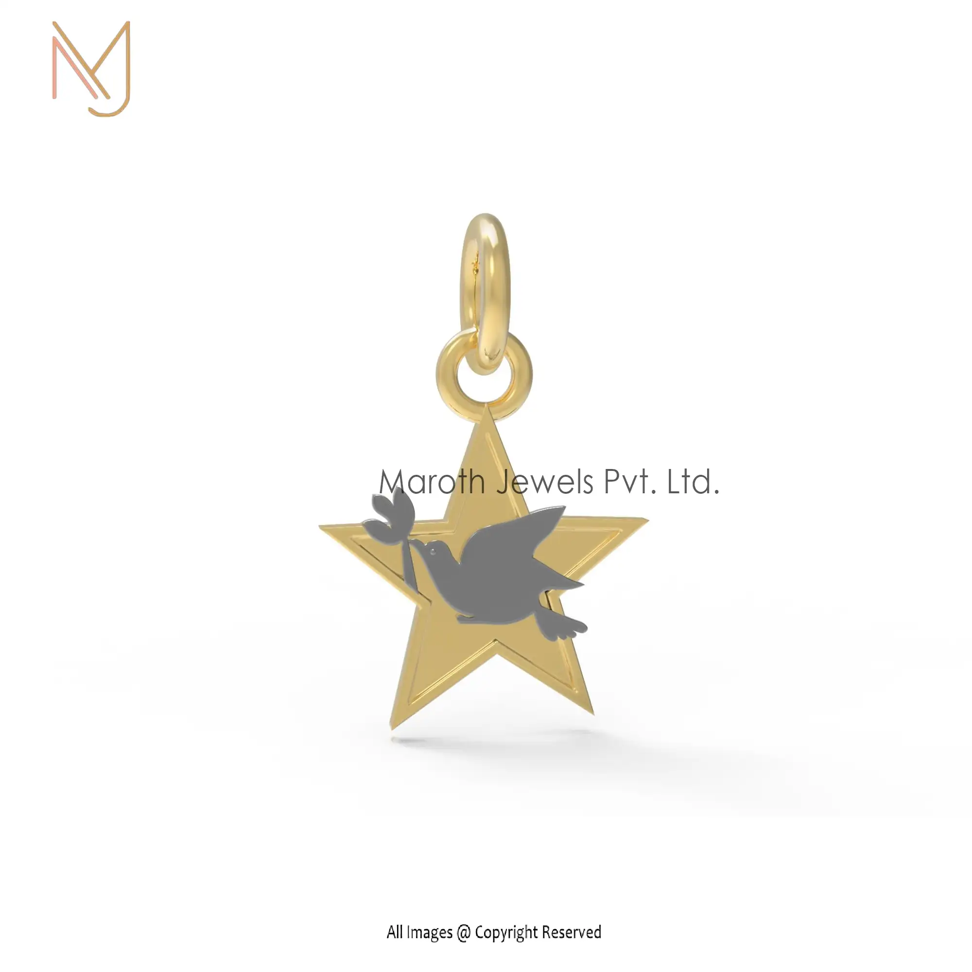 14k Yellow Gold Rhodium Plated Bird Star Pendant Jewelry Manufacturer