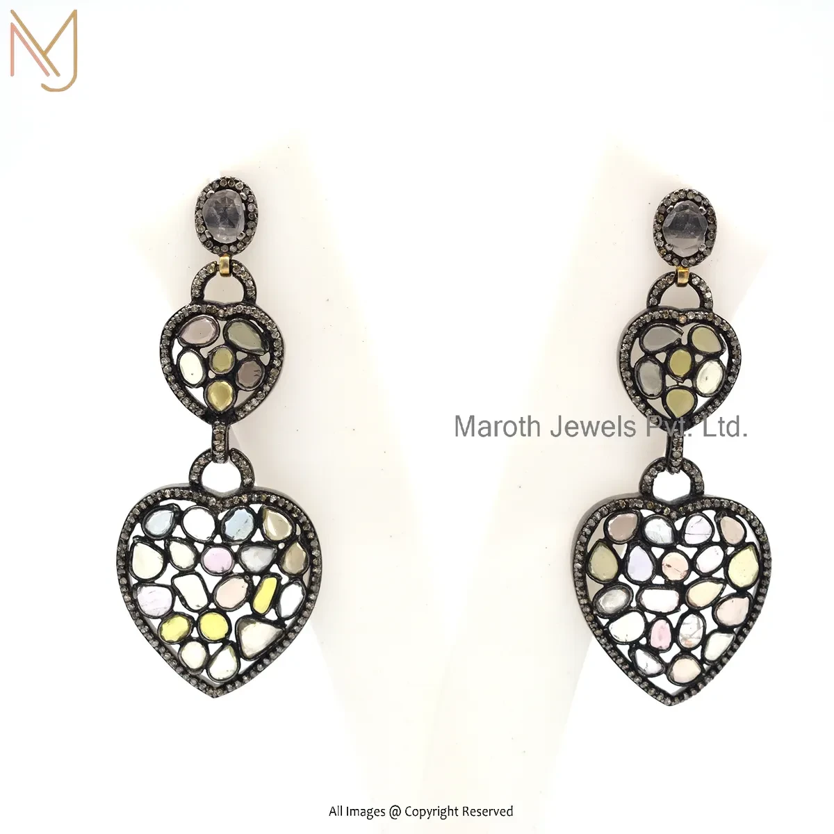 925 Silver Yellow Gold Rhodium Plated Pave Diamond Gemstone Drop Earring Jewelry Supplier