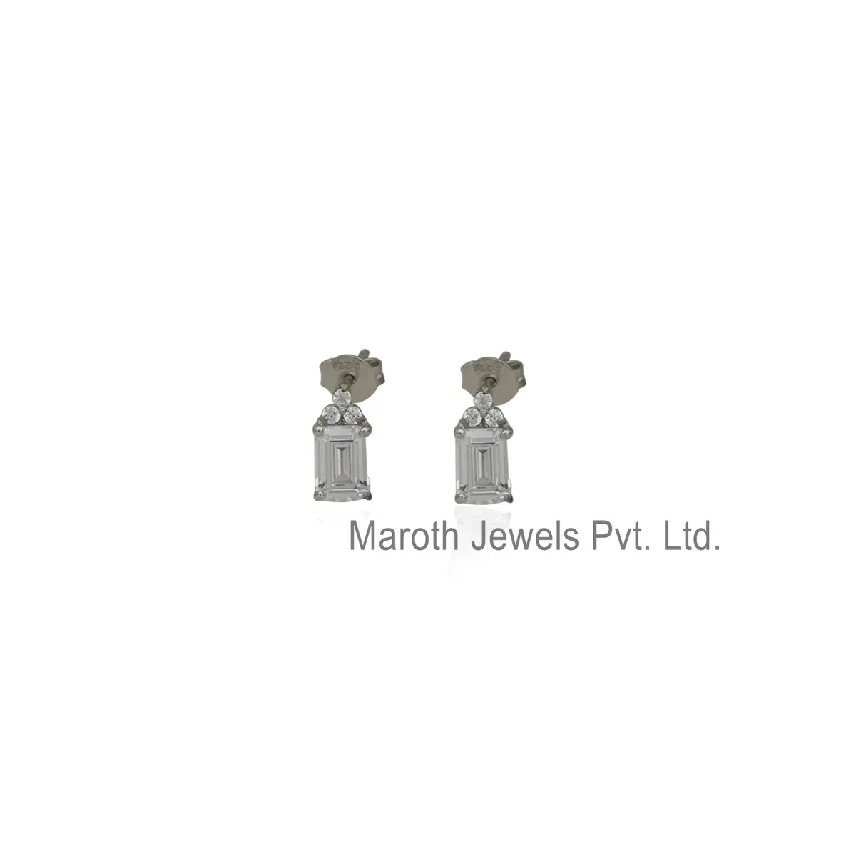 925 Silver White Gold Plated Cubic Zircon Emerald Stud Earring Jewelry Supplier