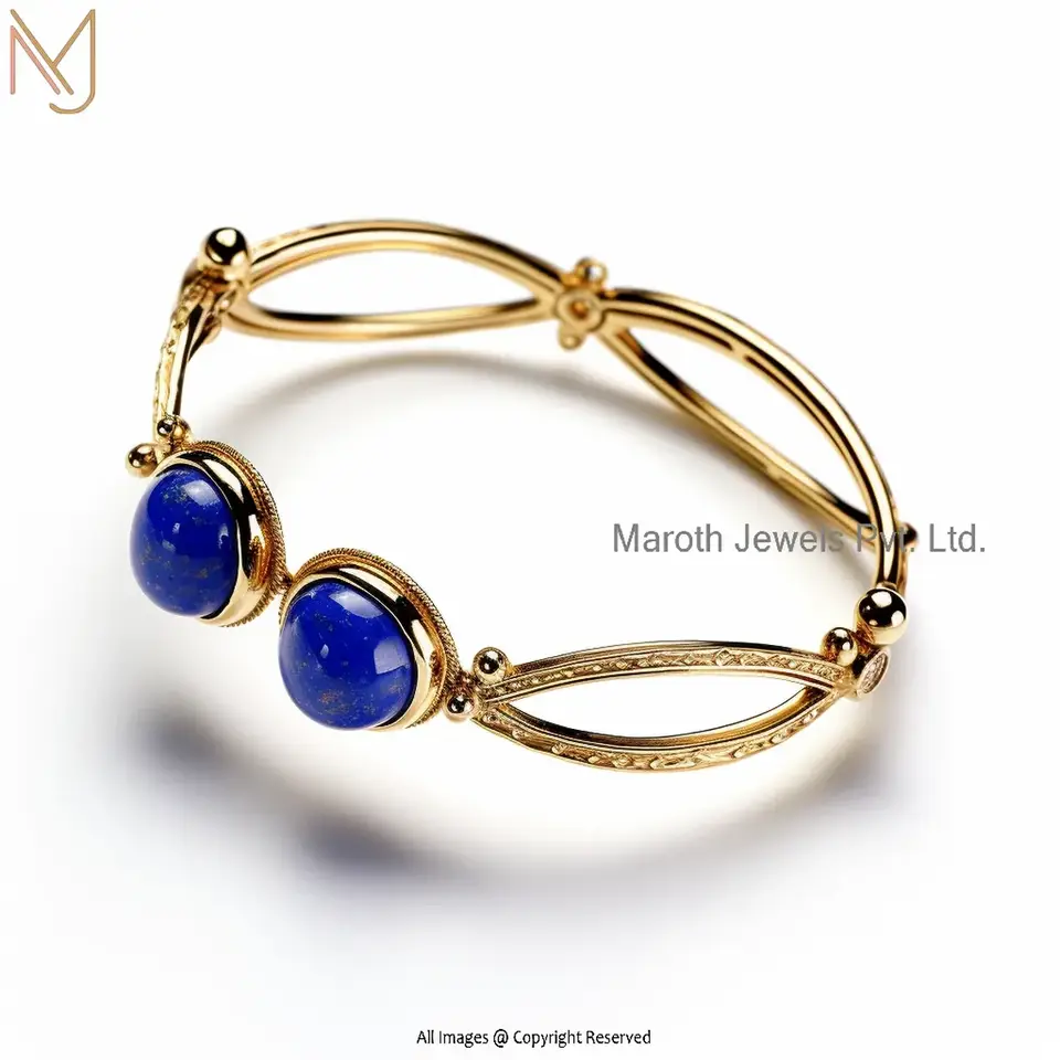 14K Yellow Gold Lapiz Lazuli Bangle Custom Jewelry