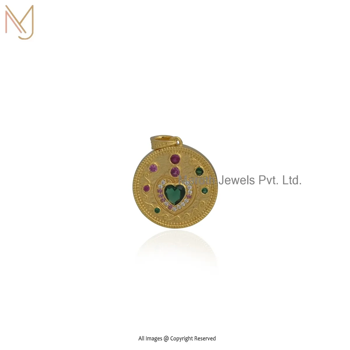925 Silver Yellow Gold Plated Multi Gemstone Disc Pendant Jewelry Supplier