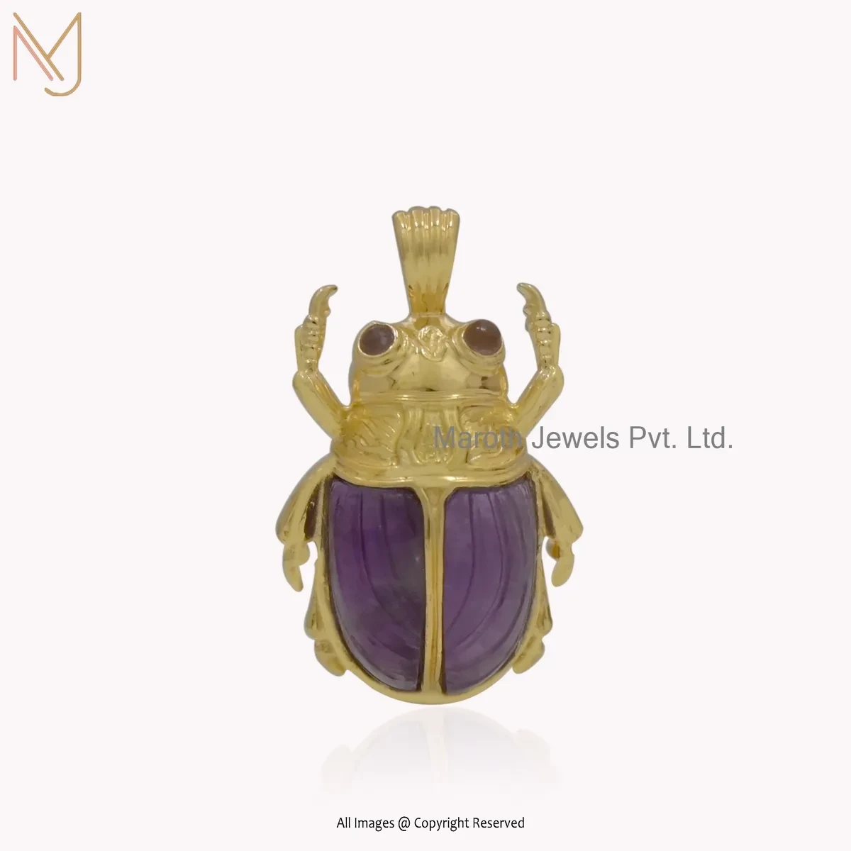 925 Silver Yellow Gold Plated Amethyst Scarab Pendant Manufacturer
