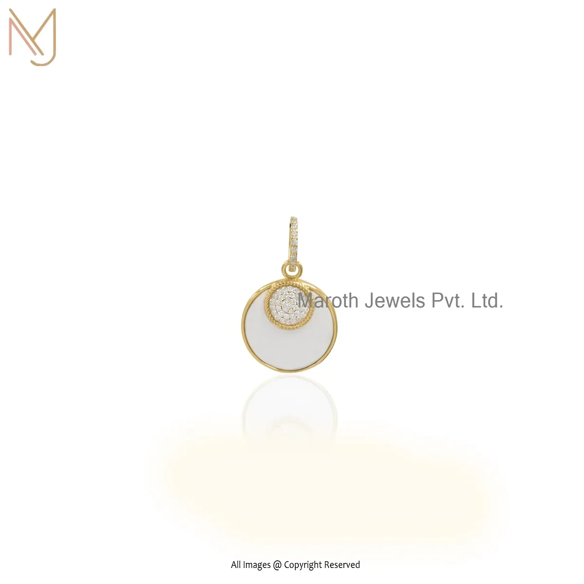 925 Silver Yellow Gold Plated Moissanite & White Coral Gemstone Disc Pendant Manufacturer
