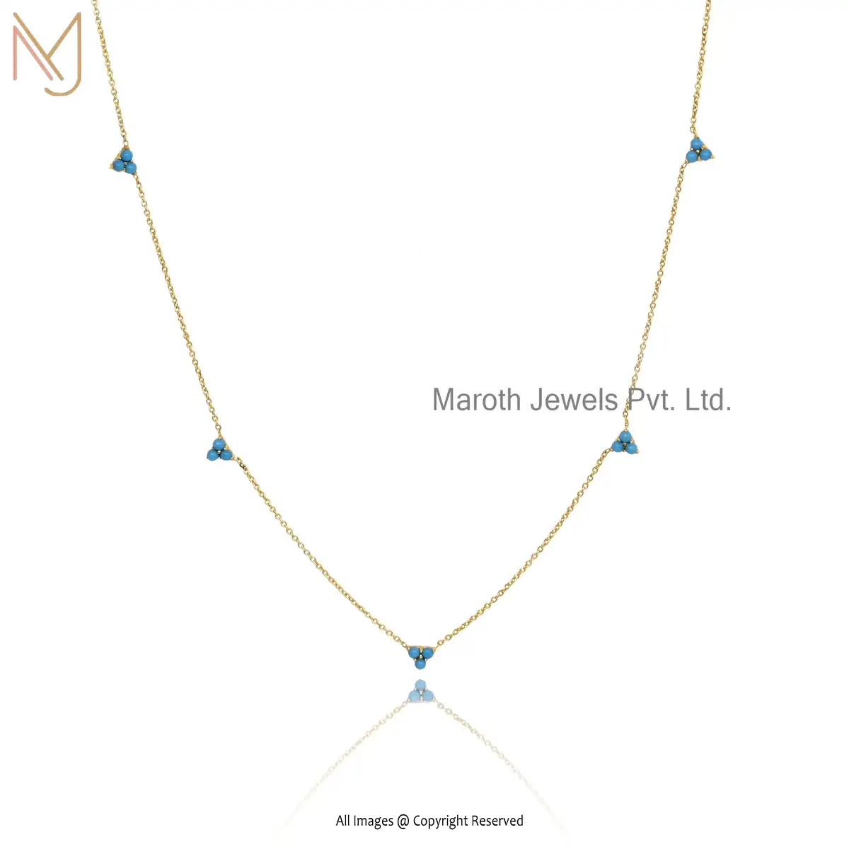 925 Silver Yellow Gold Turquoise Gemstone Dainty Chain Necklace Jewelry Manufacturer