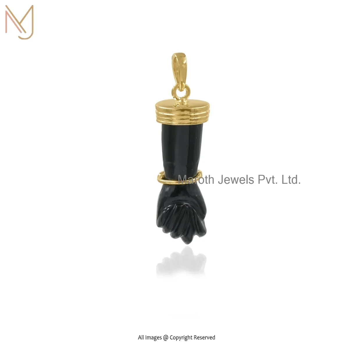 Wholesale 925 Silver Yellow Gold Plated Black Onyx And Green Cubic Zircon Figa Pendant