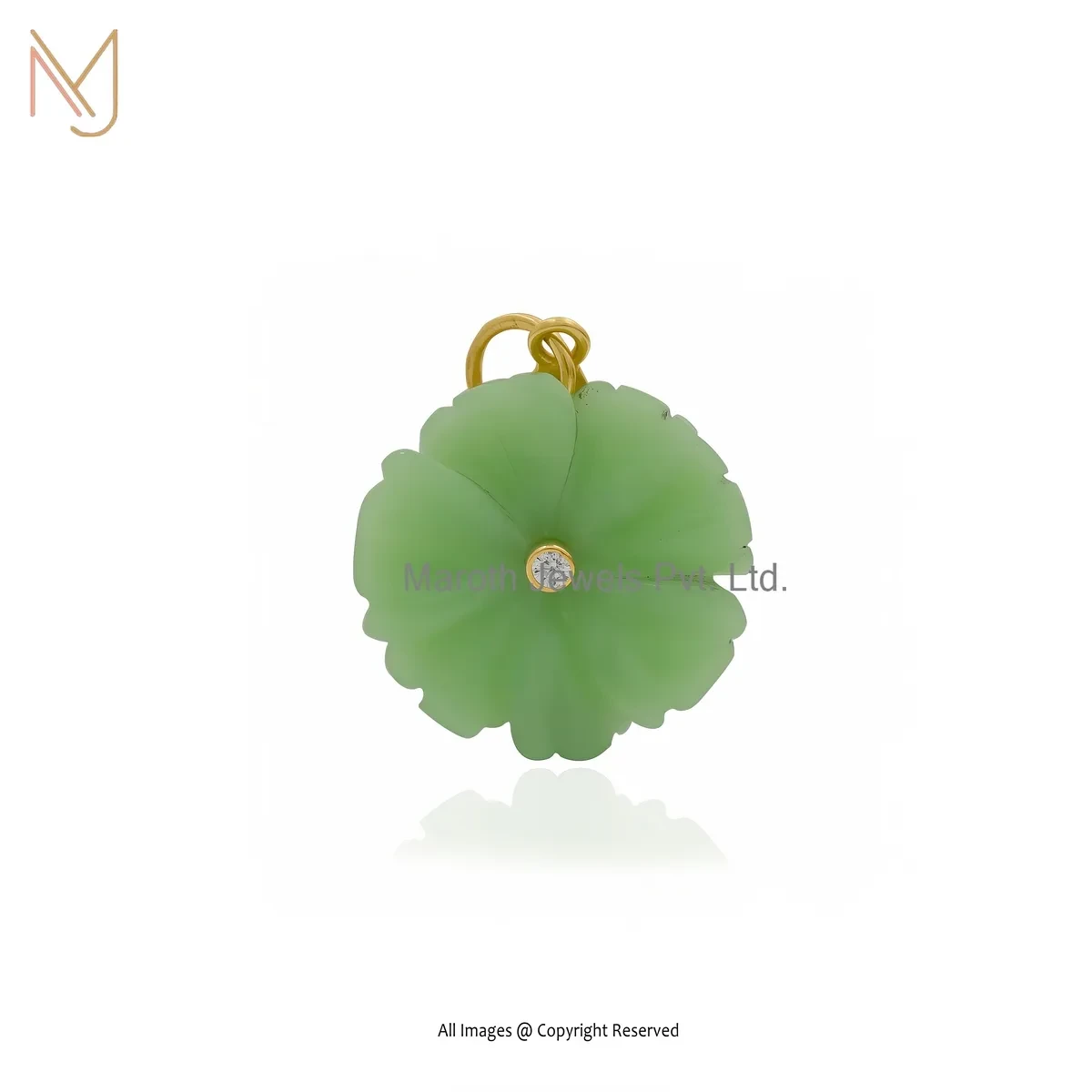Wholesale 925 Silver Yellow Gold Plated Cubic Zircon & Green Opal Flower Pendant
