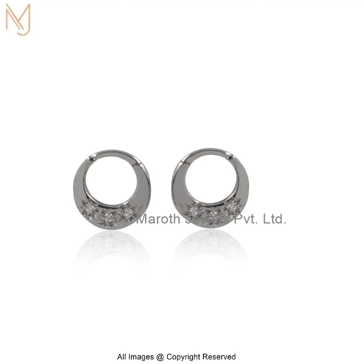 925 Silver White Gold Plated Diamond Cubic Zircon Huggie Hoop Earring Manufacturer
