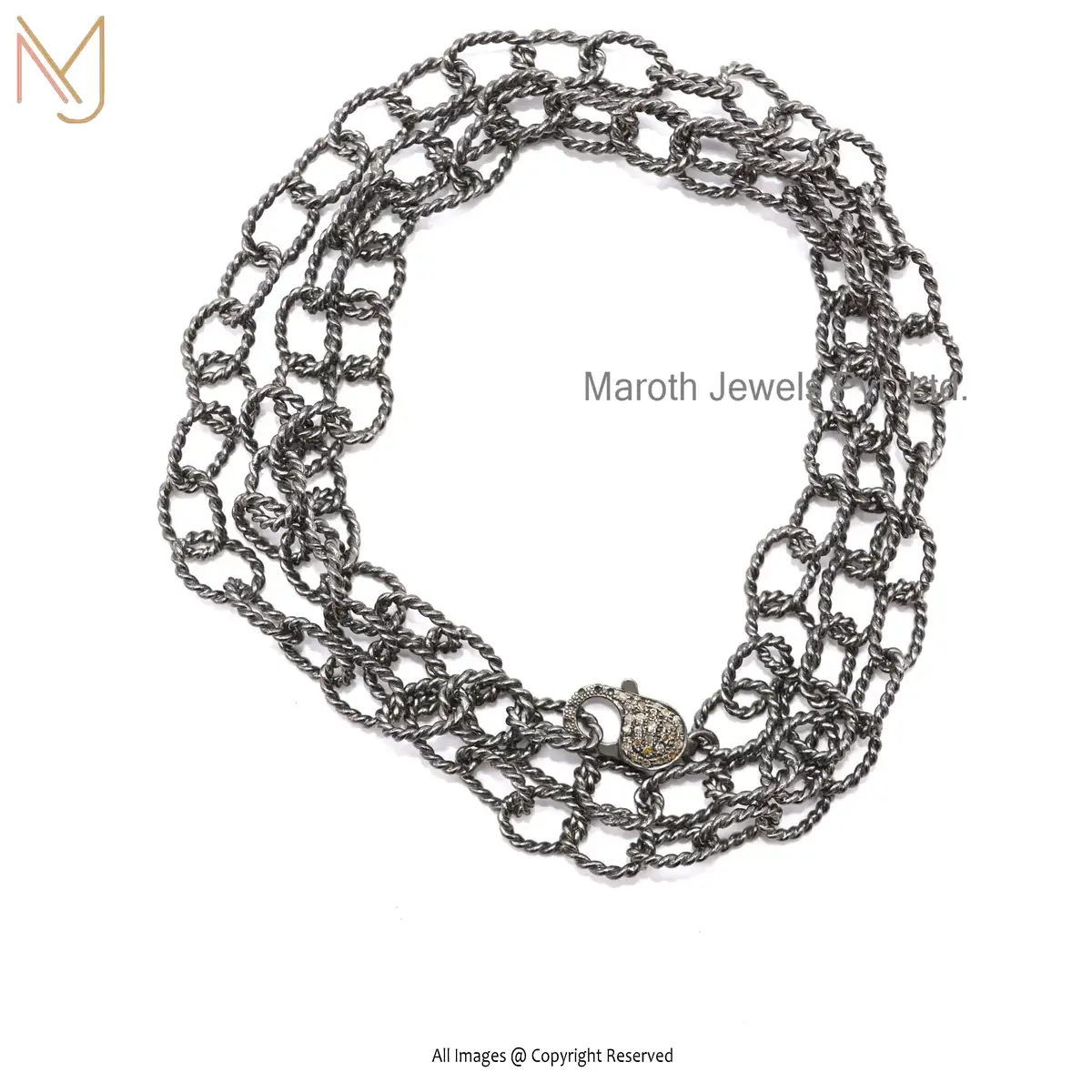 Wholesale 925 Sterling Silver Black Rhodium Pave Diamond Lock Link Chain Bracelet Jewelry
