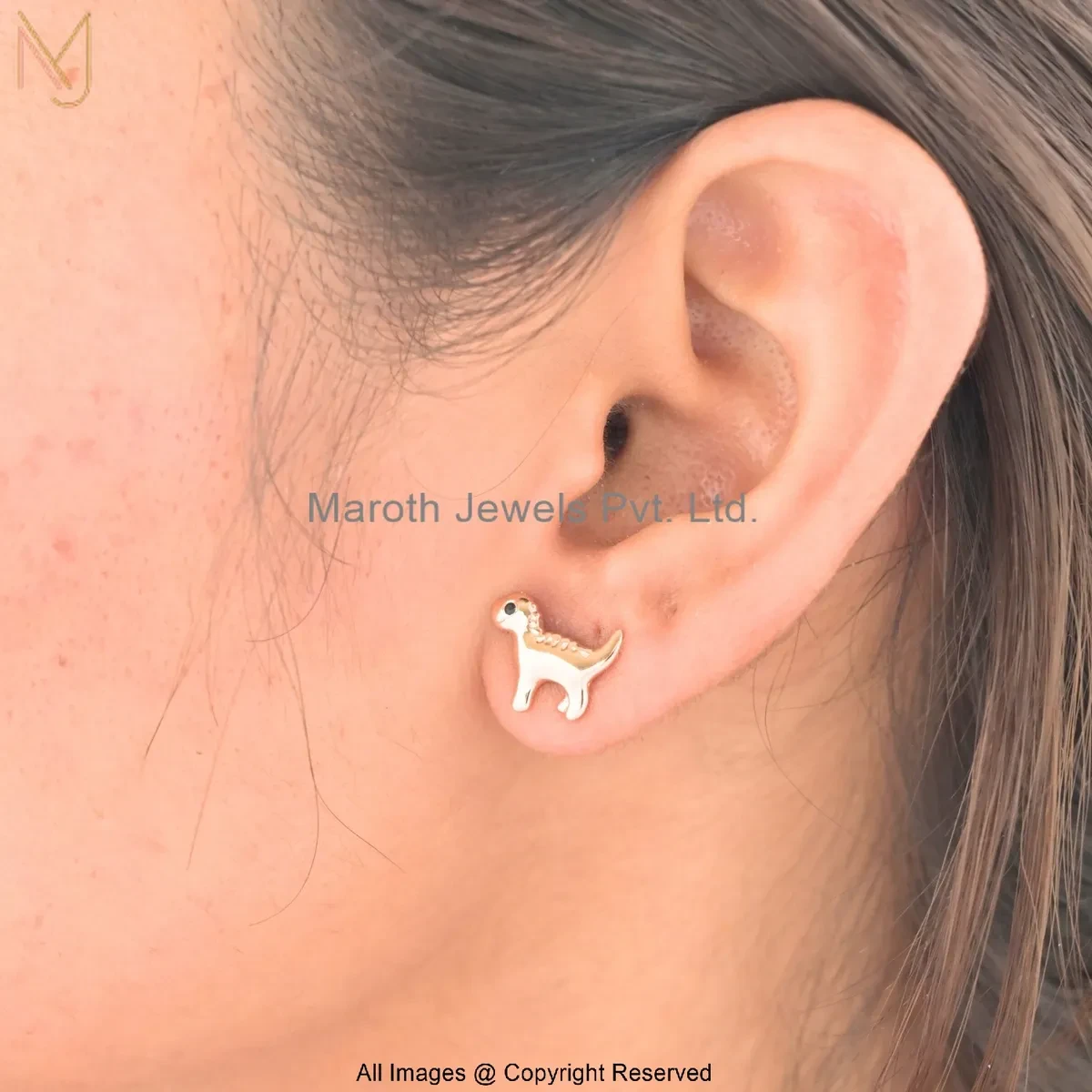 925 Silver Rose Gold Plated Black Cubic Zircon Cute Baby Dinosaur Stud Earring Jewelry Supplier