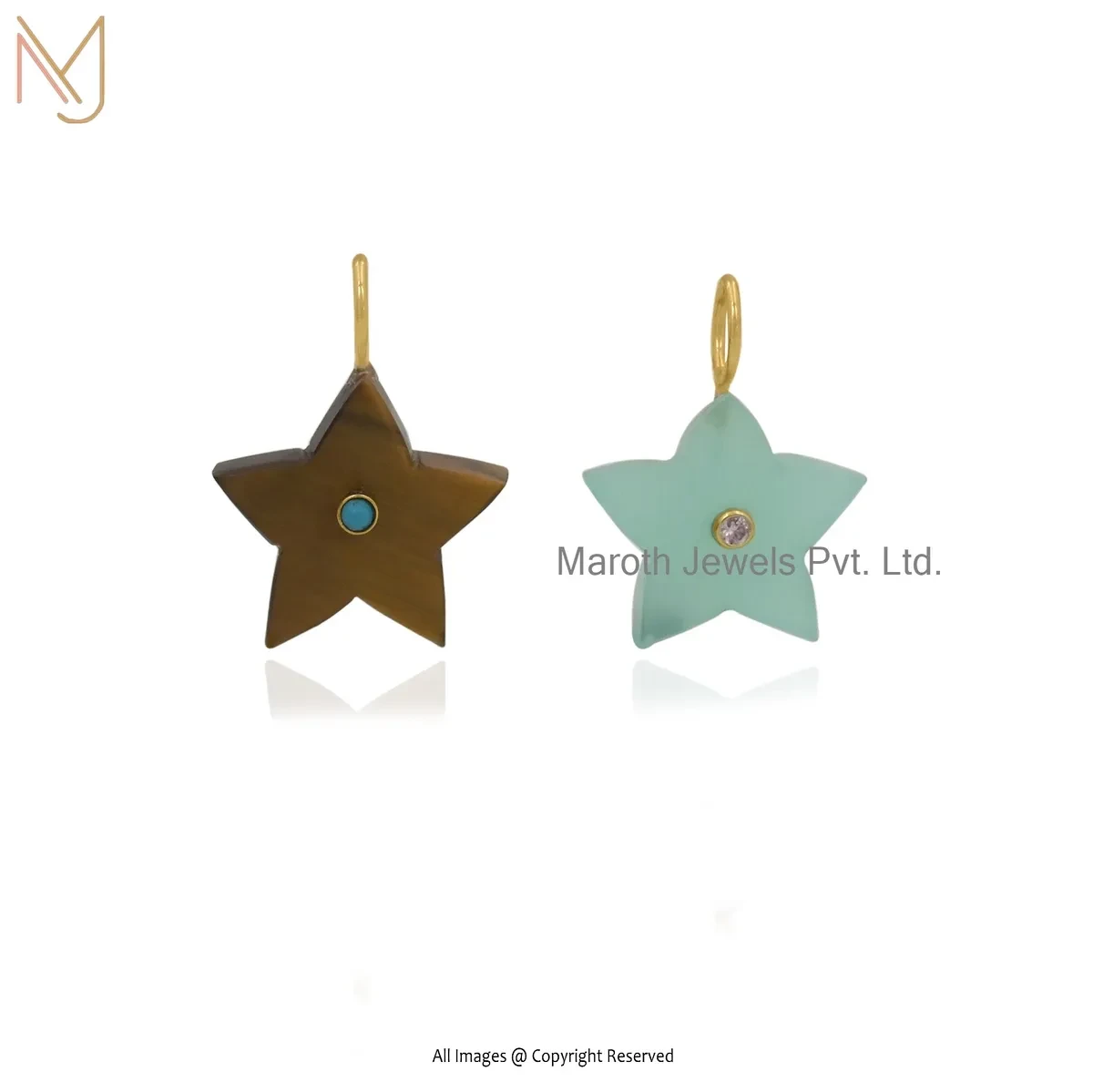 Wholesale 925 Silver Yellow Gold Plated Moonstone And Cubic Zircon Star Pendant