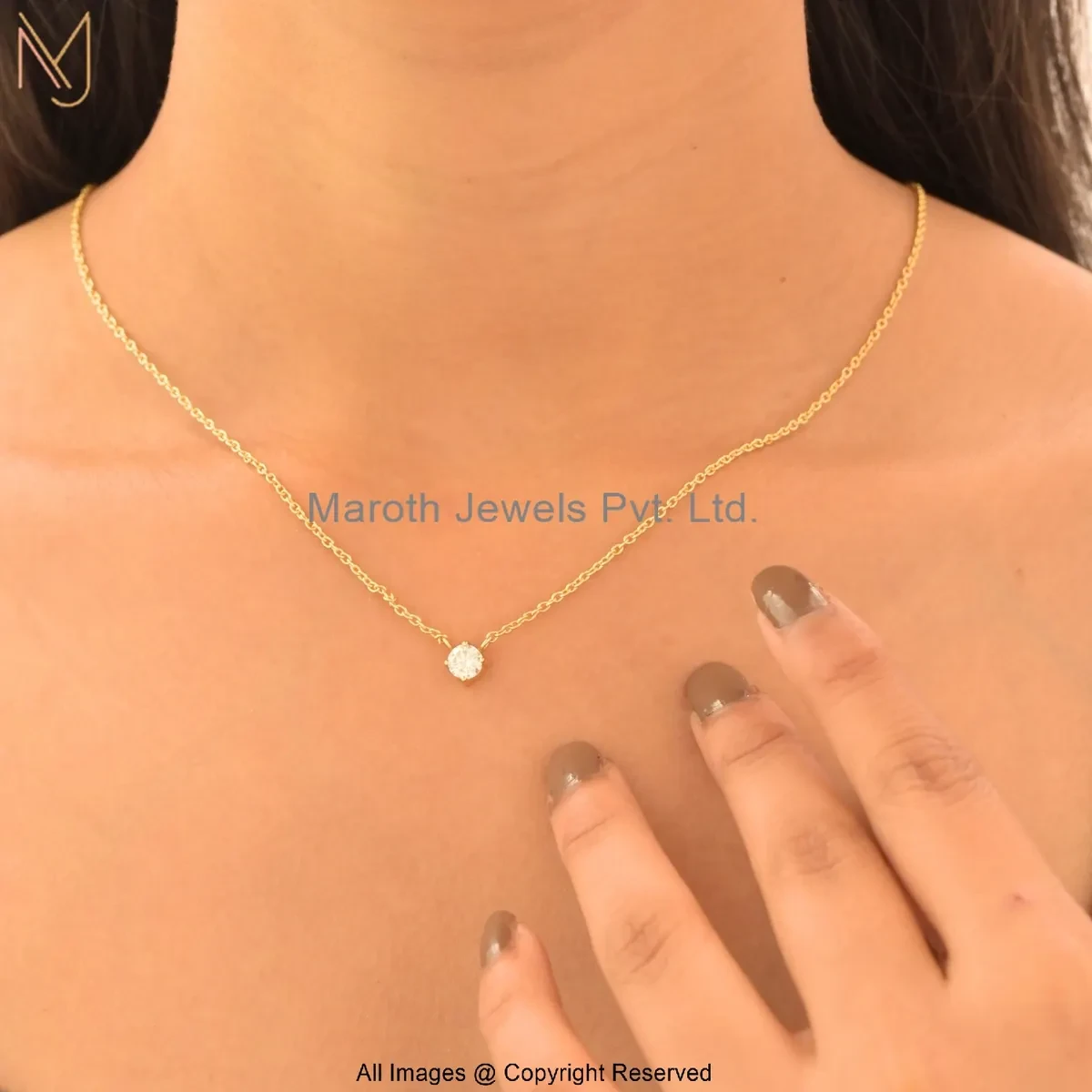 925 Silver Yellow Gold Plated Moissanite Round Bezel-Set Solitaire Pendant Necklace Jewelry Supplier