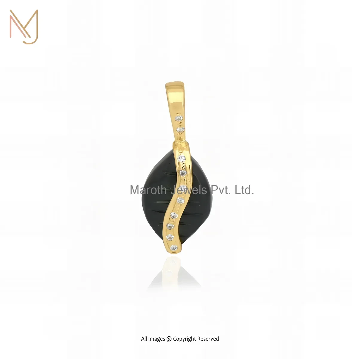 Private Lable 14K Yellow Gold Black Onyx And Cubic Zircon Kodi Pendant