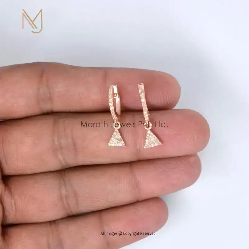 Yellow Gold Pave Diamond Huggies With Drope Trangle Earrings Manufacture