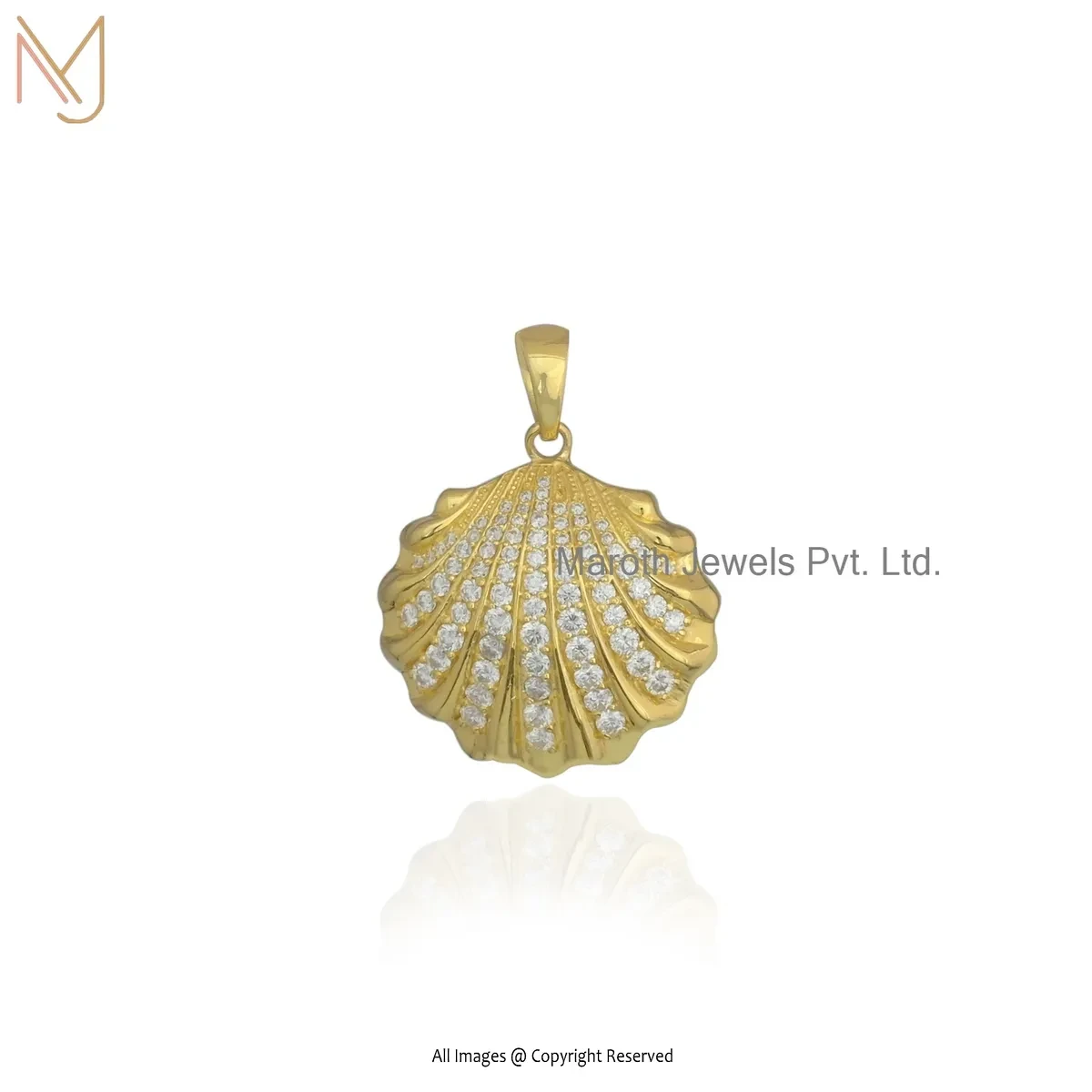 925 Silver Yellow Gold Plated Moissanite Scallop Seashell Pendant Jewelry Supplier
