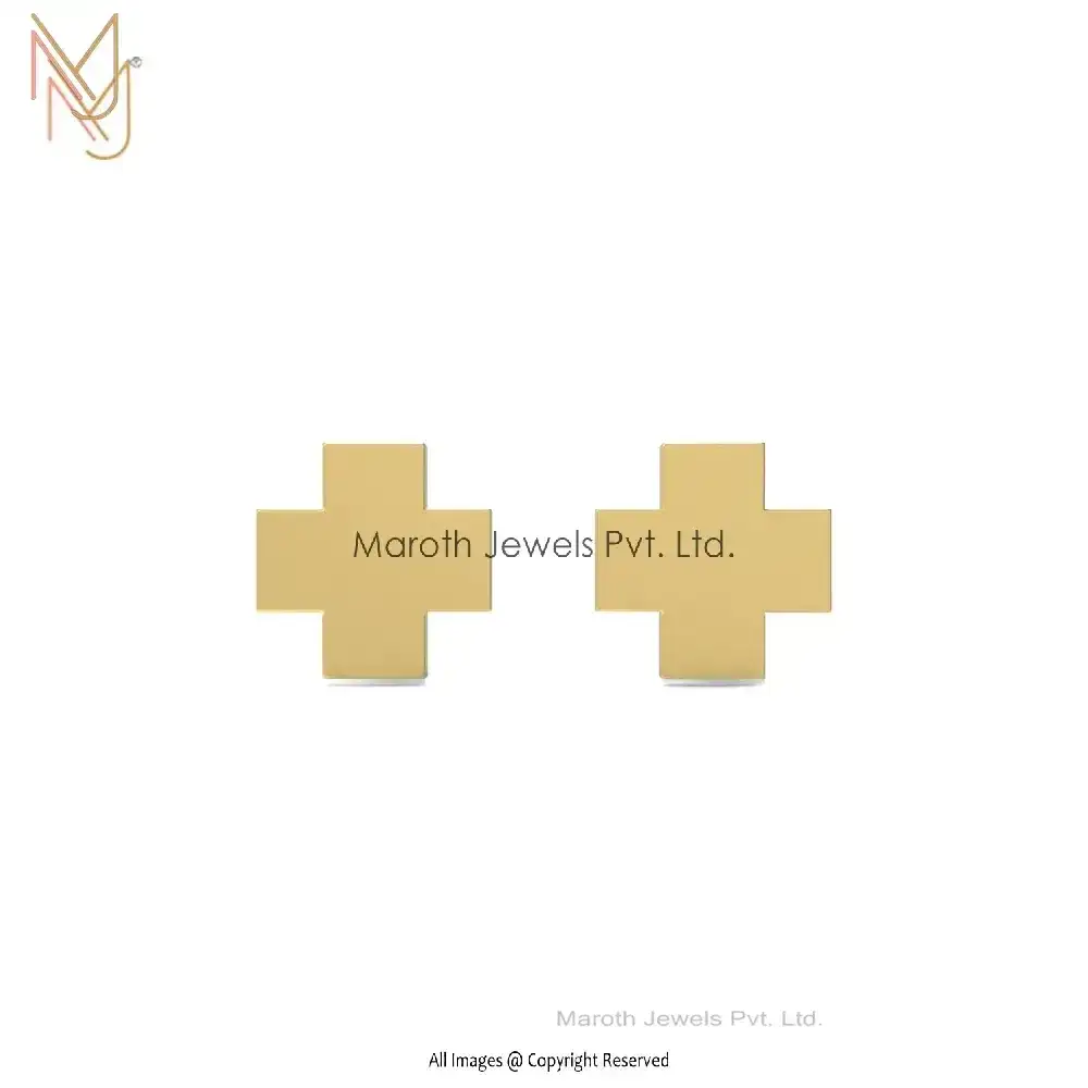 14K Yellow Gold Cross Desing Stud Earring Jewelry Manufacturer