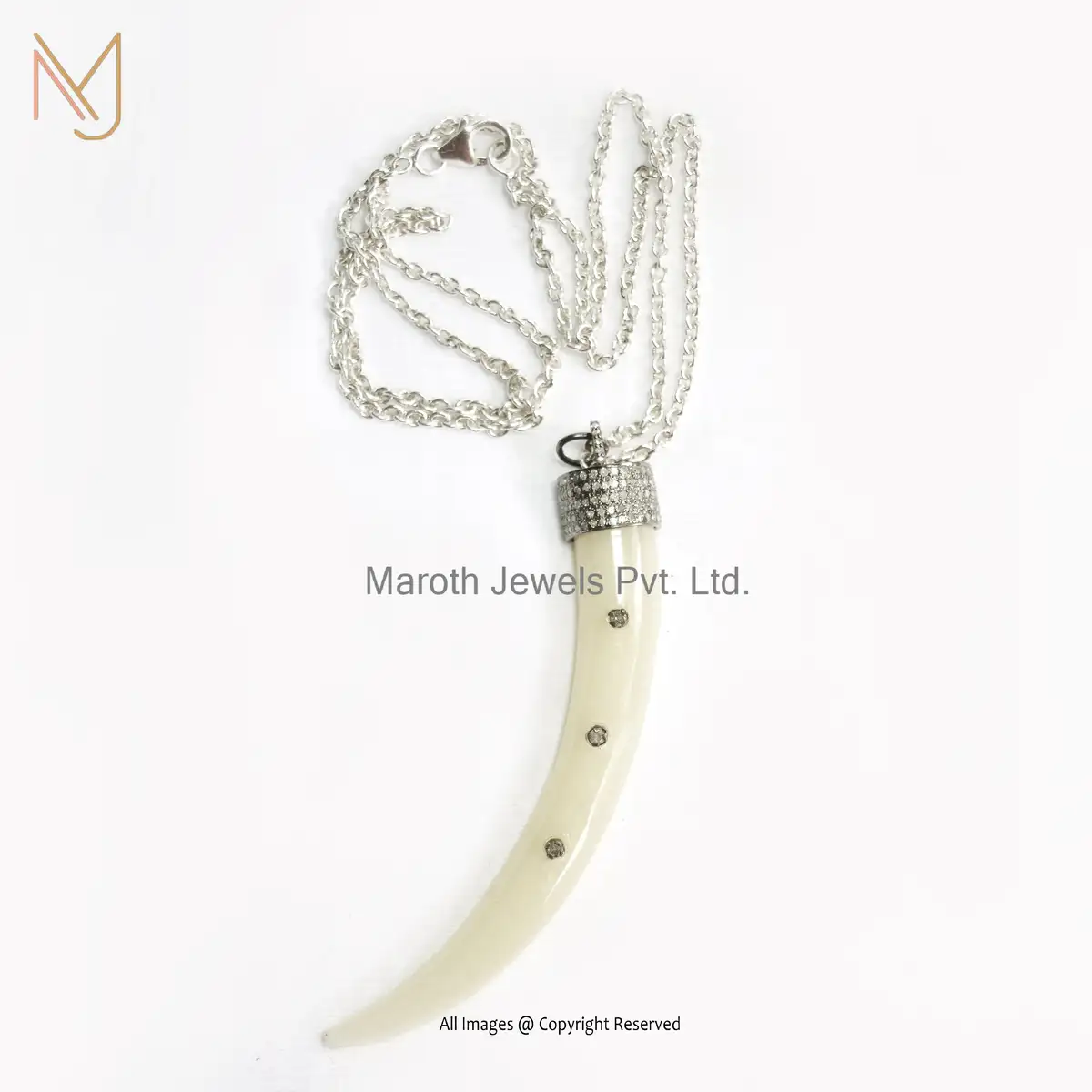Wholesale 925 Sterling Silver Rhodium Yellow Gold Plated Pave Diamond Turquoise Horn Pendant Jewelry