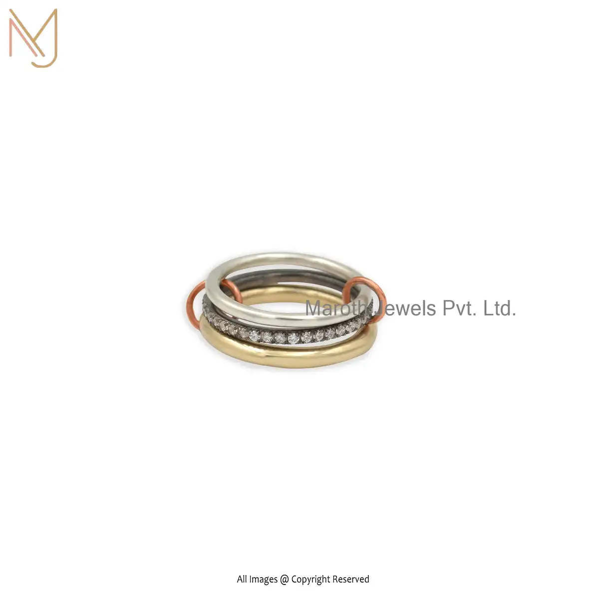 14K Yellow Gold Plated RH Cubic Zircon Multi Link Connector Ring Jewelry Manufacturer