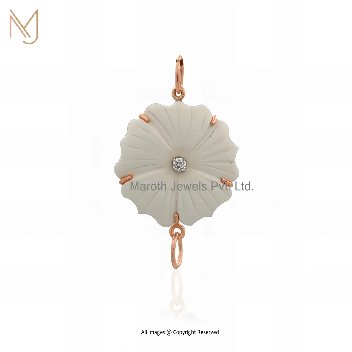 Wholesale 925 Silver Rose Gold Plated Cubic Zircon & White Coral Gemstone Flower Pendant