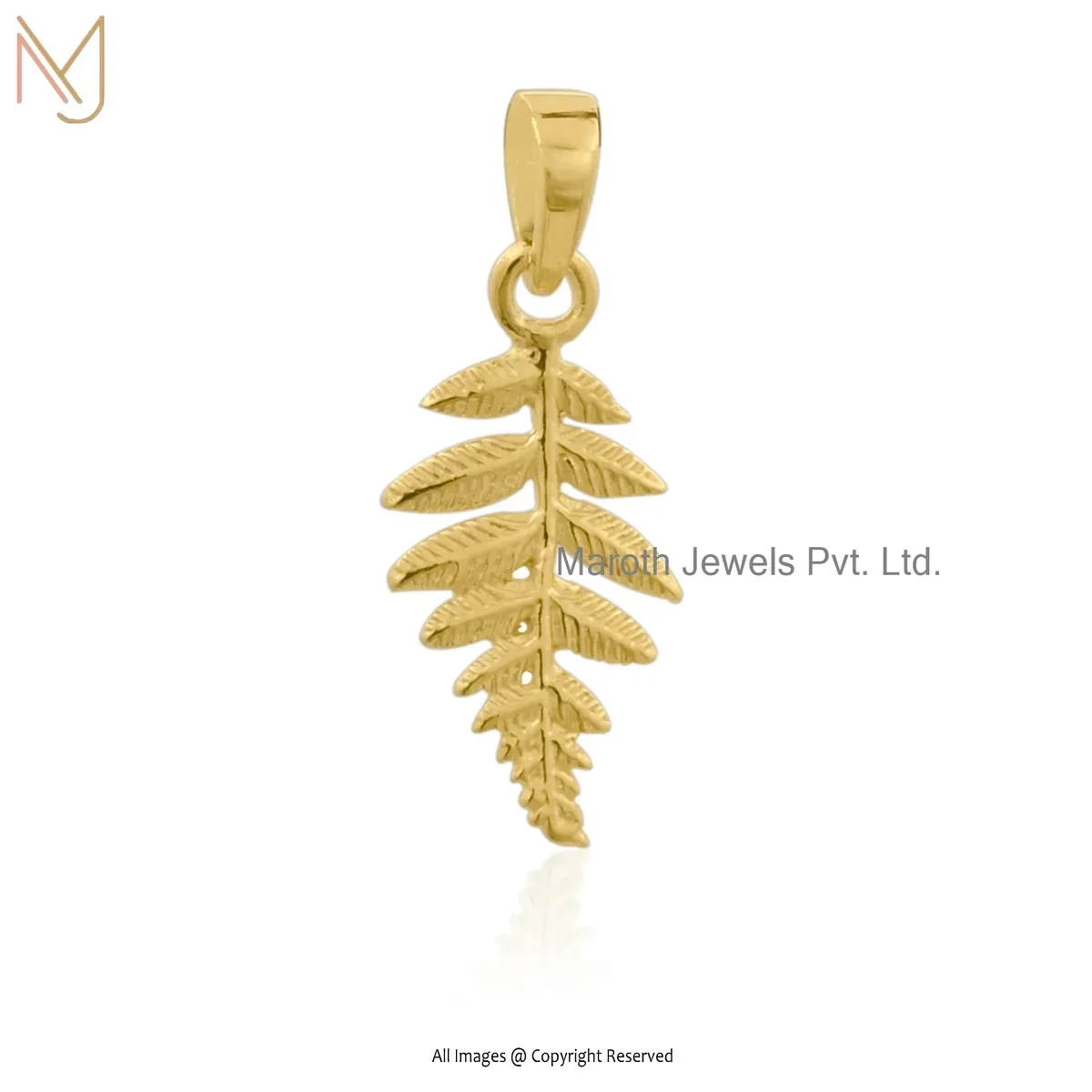 925 Silver Yellow Gold Plated Fern Leaf Charm Pendant Jewelry Supplier