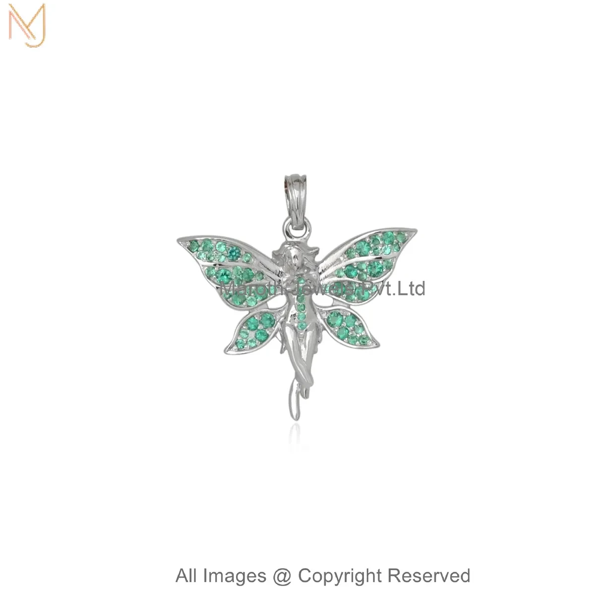 925 Silver Yellow Gold Plated Diamond Gemstone Fairy Wing Pendant Manufacturer