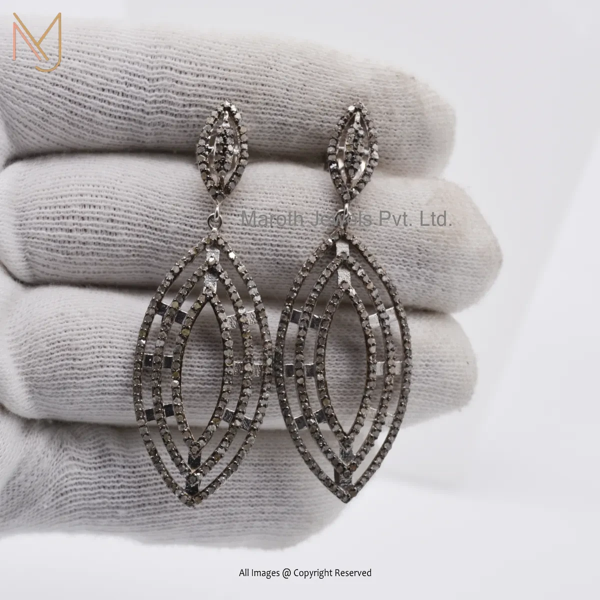 925 Silver Rhodium Plated Pave Diamond Marquise Shape Dangle Earring Manufacturer