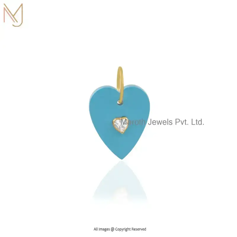 Wholesale 925 Silver Yellow Gold Plated Turquoise Gemstone Cubic Zircon Designer Heart Pendant,