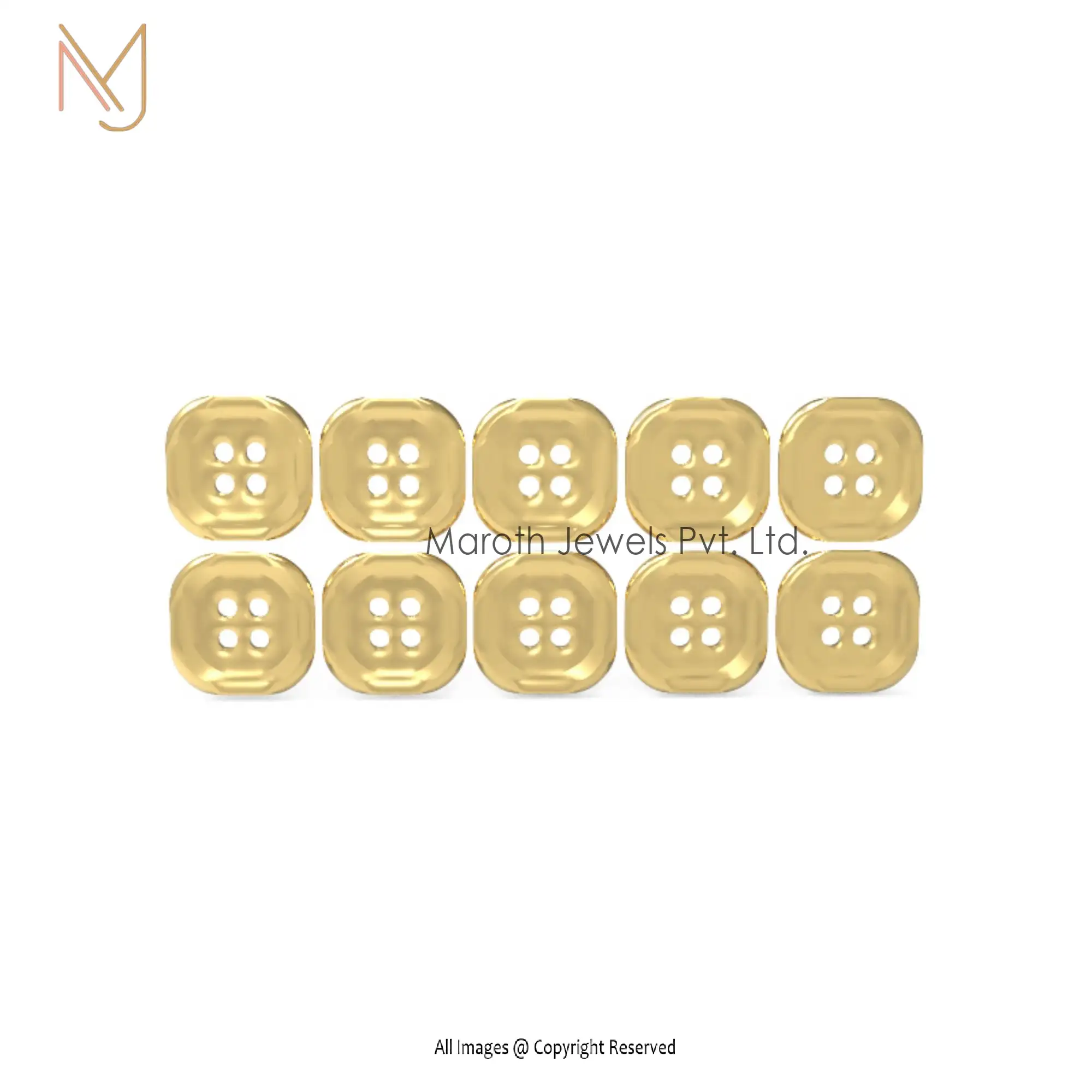 14K Yellow Gold 4 Hole Square Design Buttons Hole Manufacturer