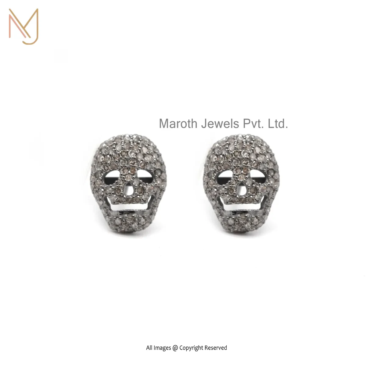 925 Silver Rhodium Plated Pave Diamond Skull Stud Earring Jewelry Supplier