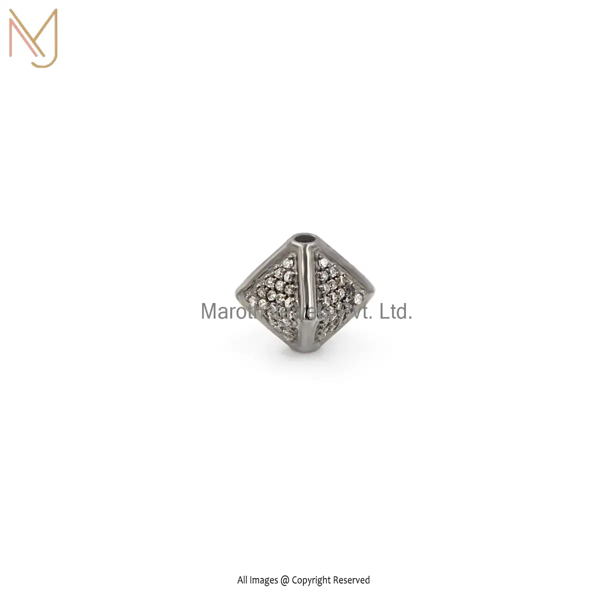925 Silver Gray Rhodium Plated Pave Diamond Beads Finding Jewelry Manufacturer