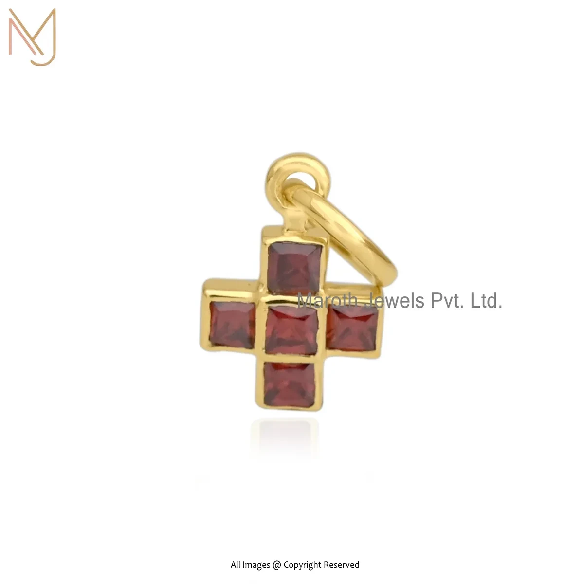 925 Silver Yellow Gold Plated Garnet Cross Box Garnet Pendant Manufacturer
