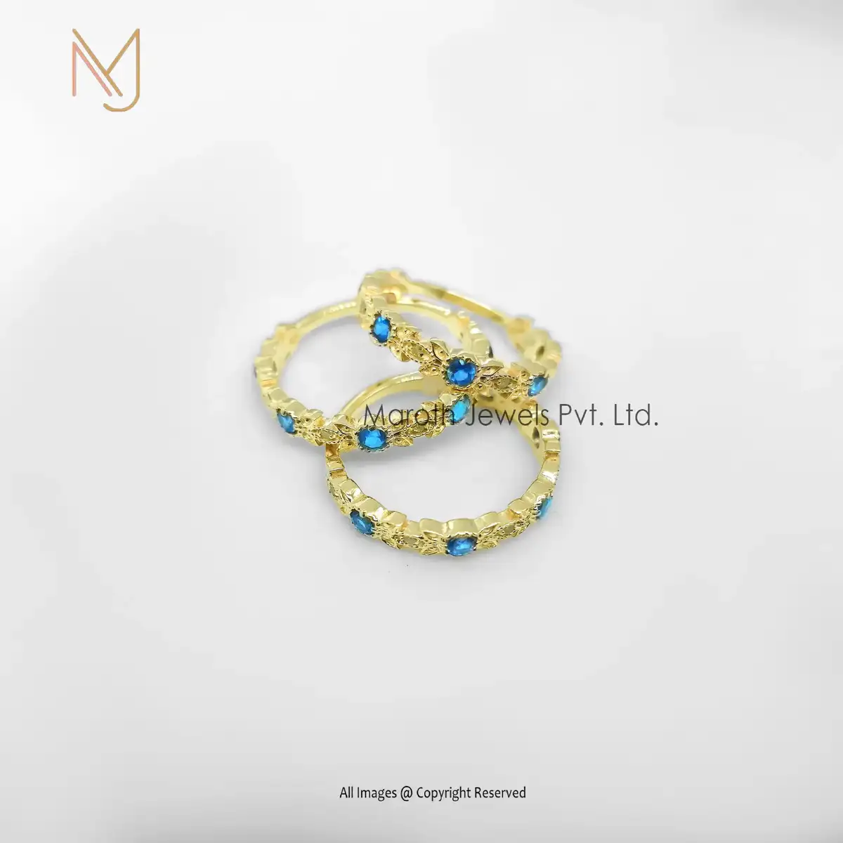 Wholesale 925 Silver Gold Diamond And Blue Topaz Gemstone Ring Jewelry