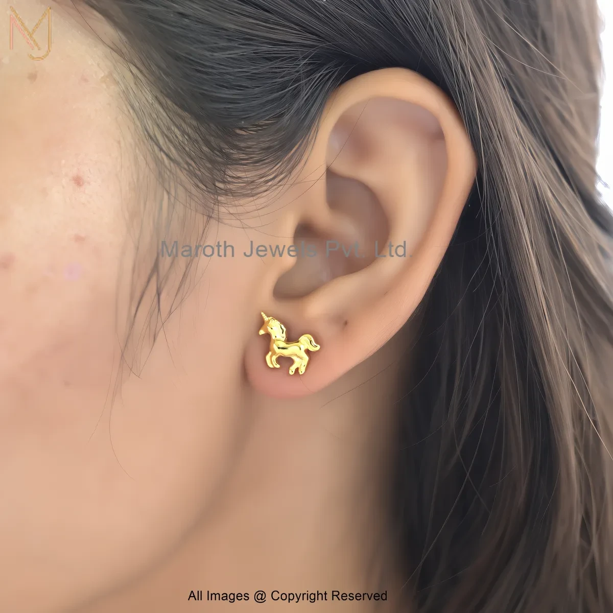 925 Silver Yellow Gold Plated Gold Horse Stud Earring Custom Jewelry