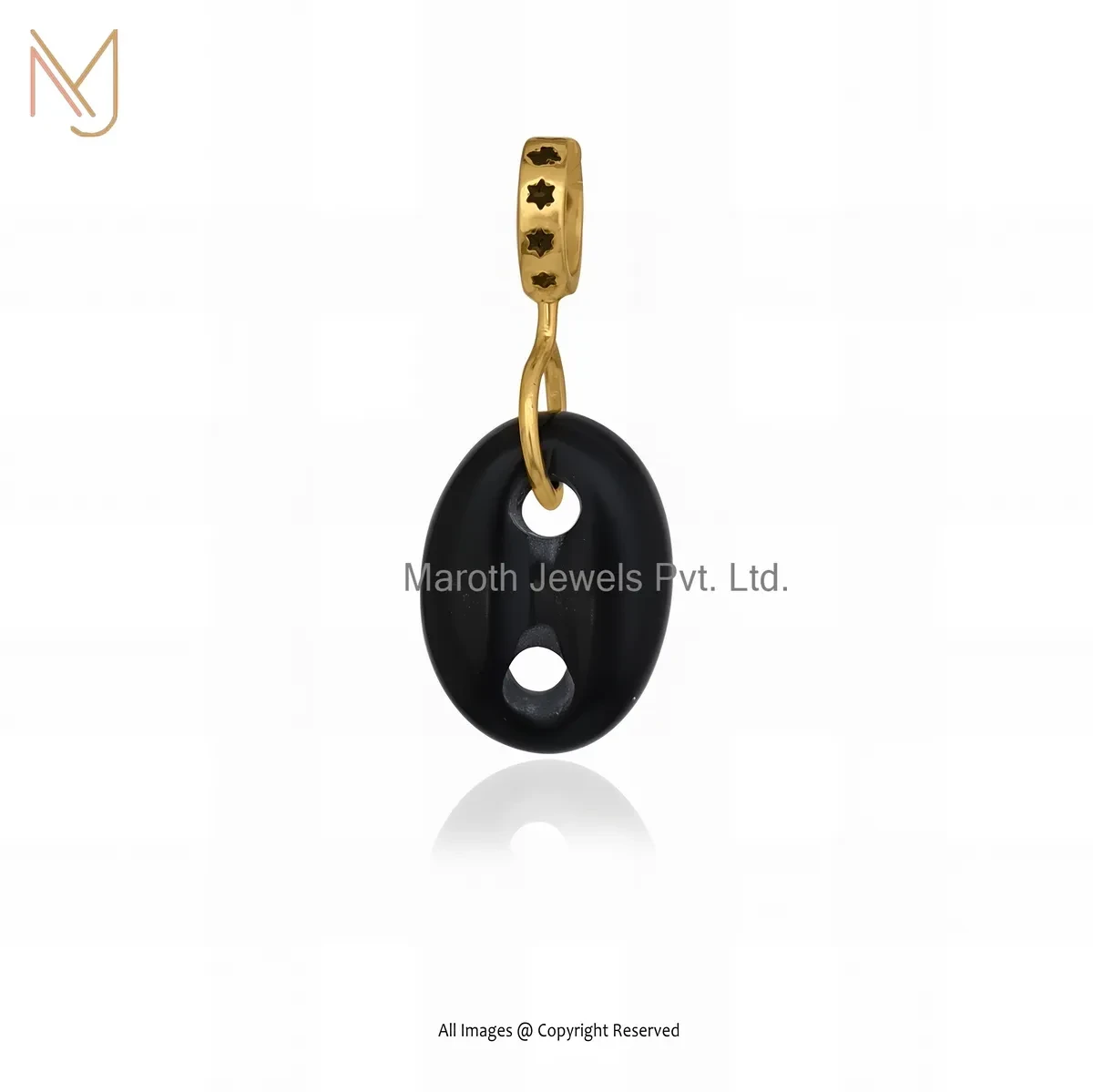 14K Yellow Gold Larimar & Black Enamel Soda Tab Pendant Custom Jewelry