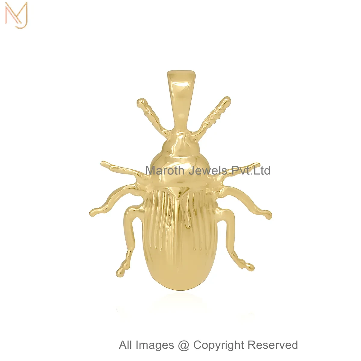 14K Yellow Gold Scarab Beetle Charm Pendant Manufacturer