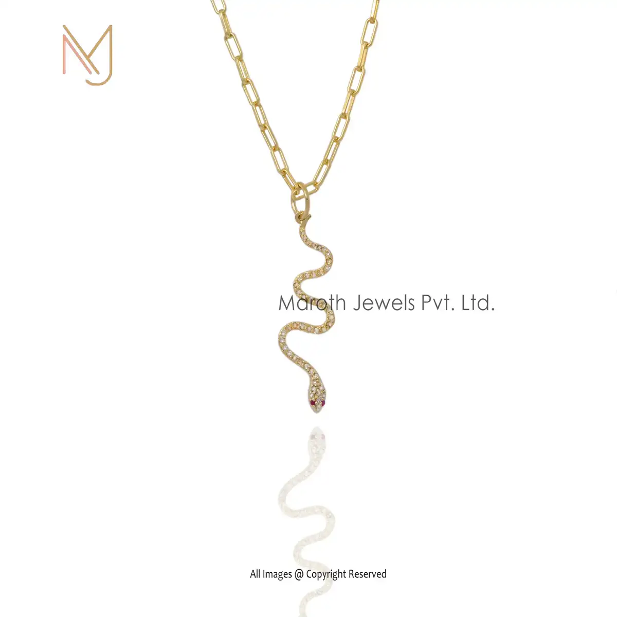 925 Silver Rose Gold Vermeil Diamond Snake Pendant Custom Jewelry