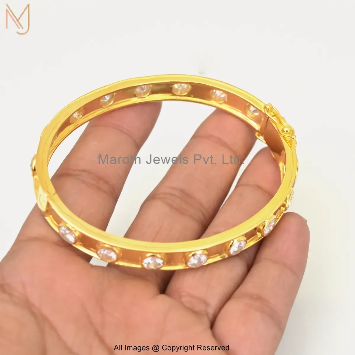 14K Yellow Gold Moissanite Hinged Bangle Custom Jewelry