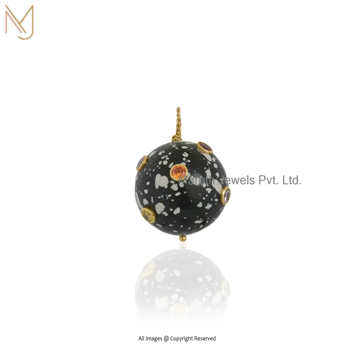 Wholesale 925 Silver Yellow Gold Plated Malachite & Multi Gemstone Ball Pendant