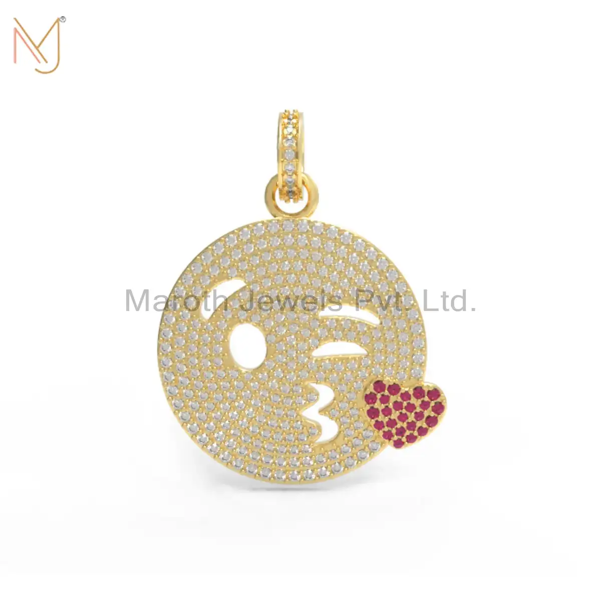 Wholesale 925 Silver Yellow Gold Plated Diamond & Ruby Gemstone Blowing Kiss Pendant Jewelry
