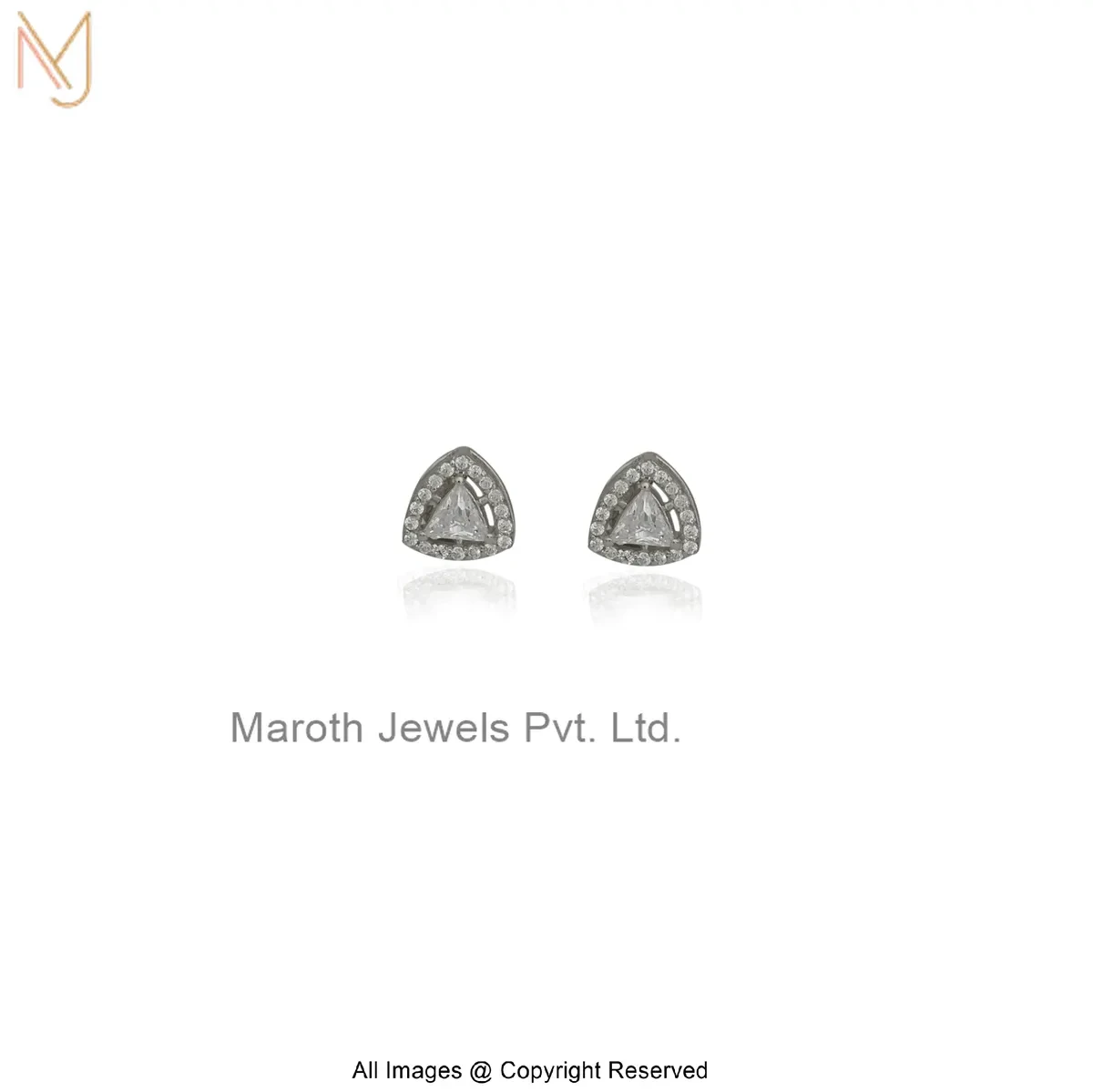 925 Silver Rose Gold Plated Cubic Zircon Trillion Halo Solitaire Stud Earrings Manufacturer