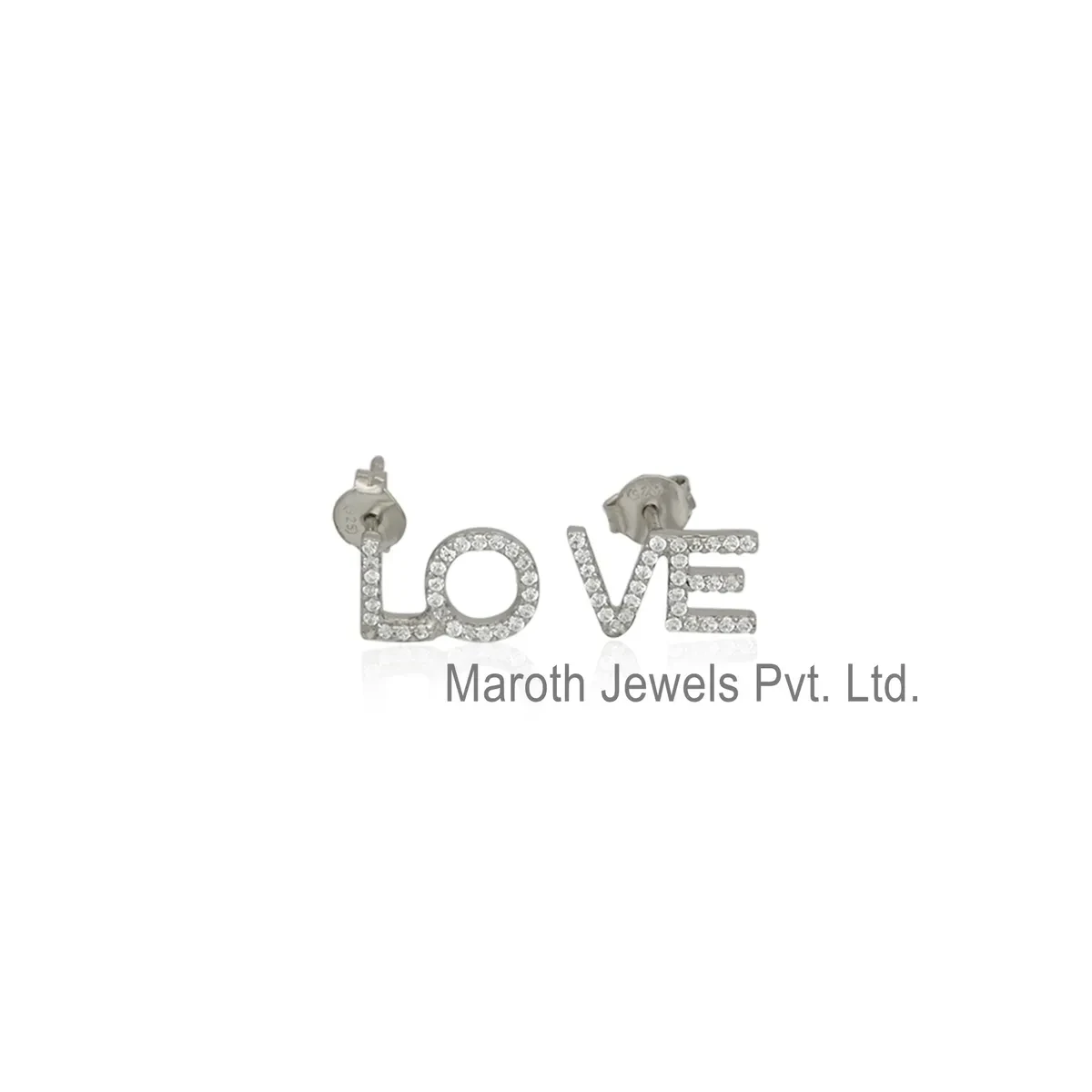 925 Silver White Gold Plated Cubic Zircon Diamond " LOVE " Stud Earring Custom Jewelry