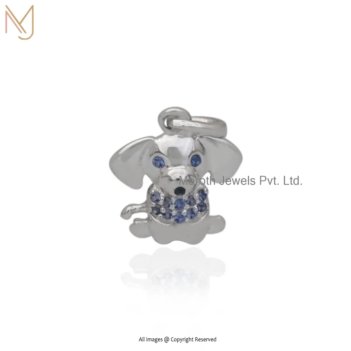 Wholesale 925 Silver Natural Silver Plated Blue Sapphire And Black Spinel Puppy Dog Pendant