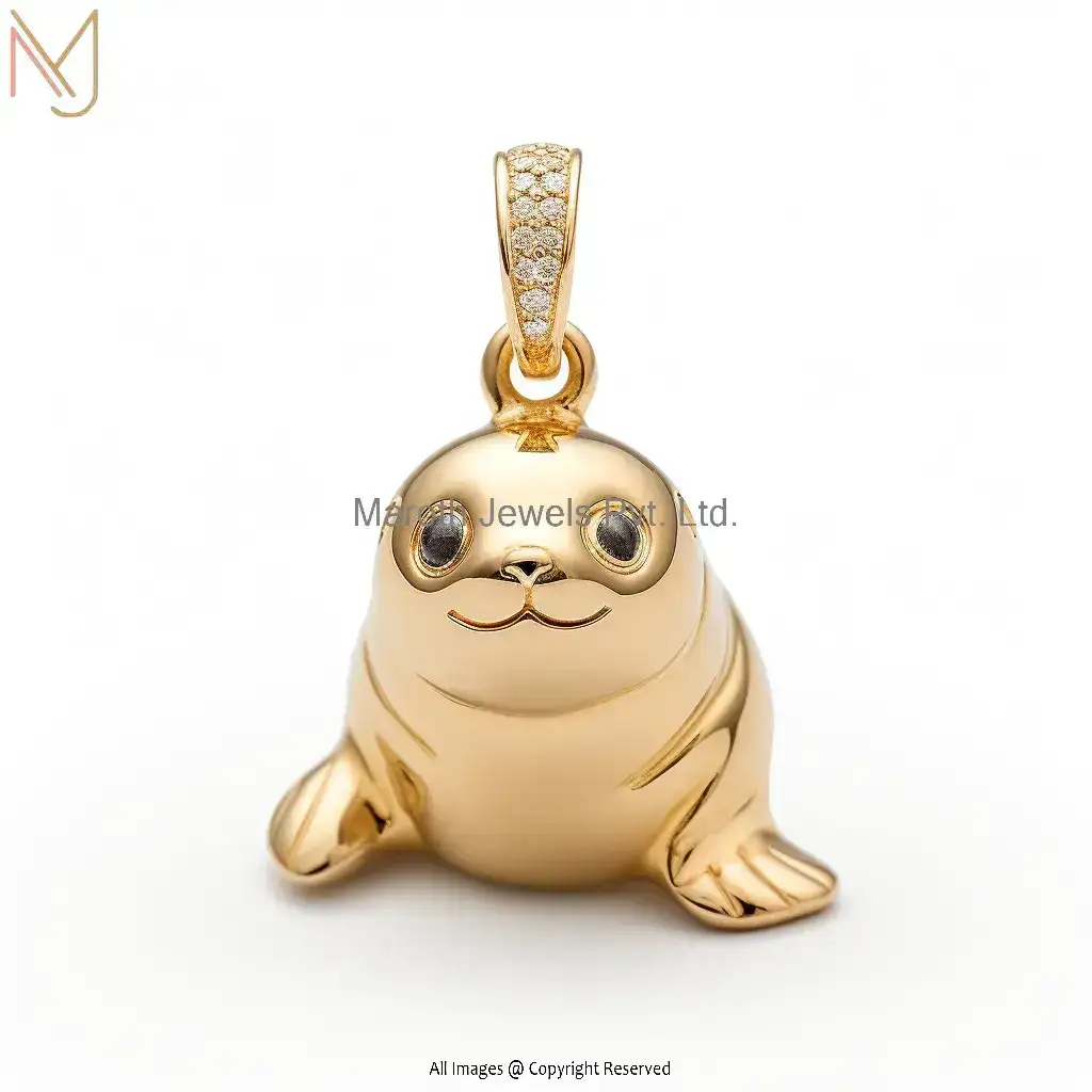 925 Sterling Silver Yellow Gold Plated Moissanite Sea Lions Charm Pendant Jewelry USA