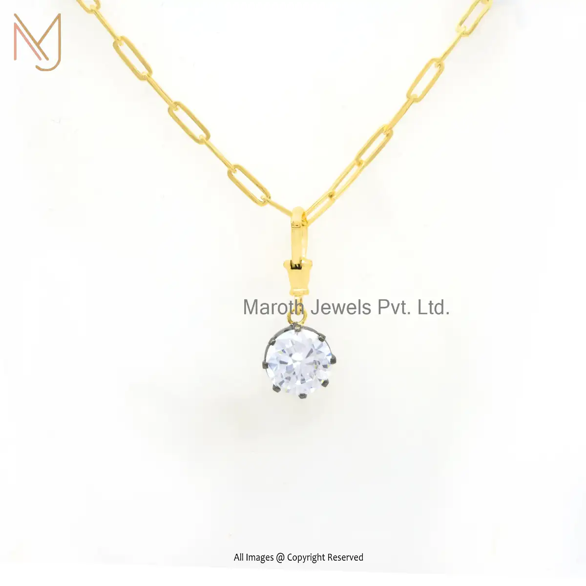 925 Silver Rose Gold Plated Blue Sapphire Push Lock Drop Pendant Custom Jewelry