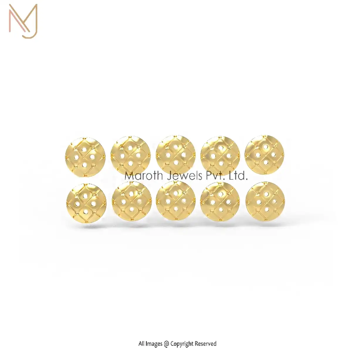 14K Yellow Gold 4 Hole Shirt Round Button 10 Pieces Manufacturer