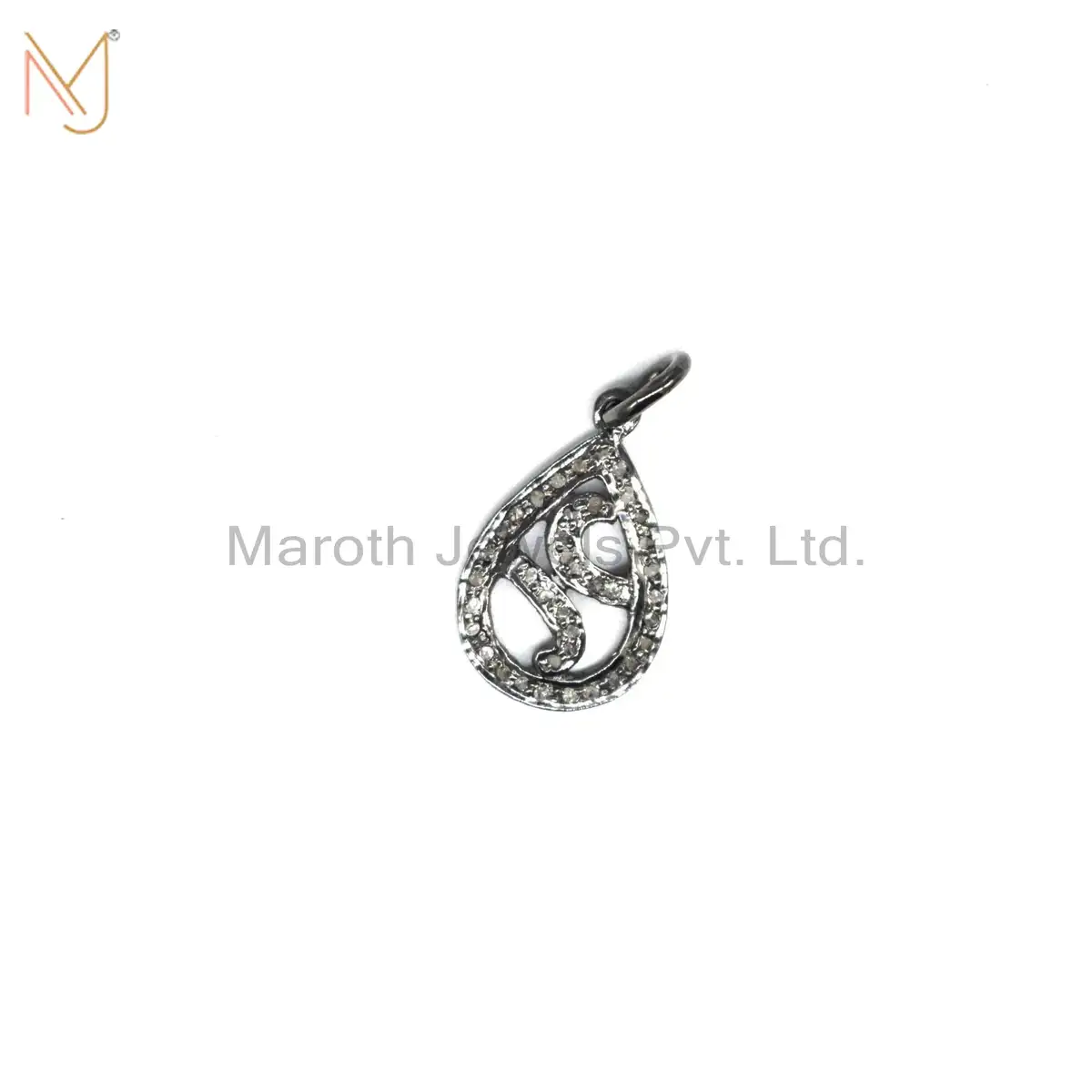 925 Silver Black Rhodium Plated Diamond Charms Pendant Jewelry Supplier
